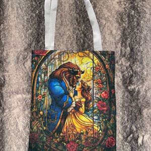 Beauty and the Beast Stained Glass Art Tote Bag